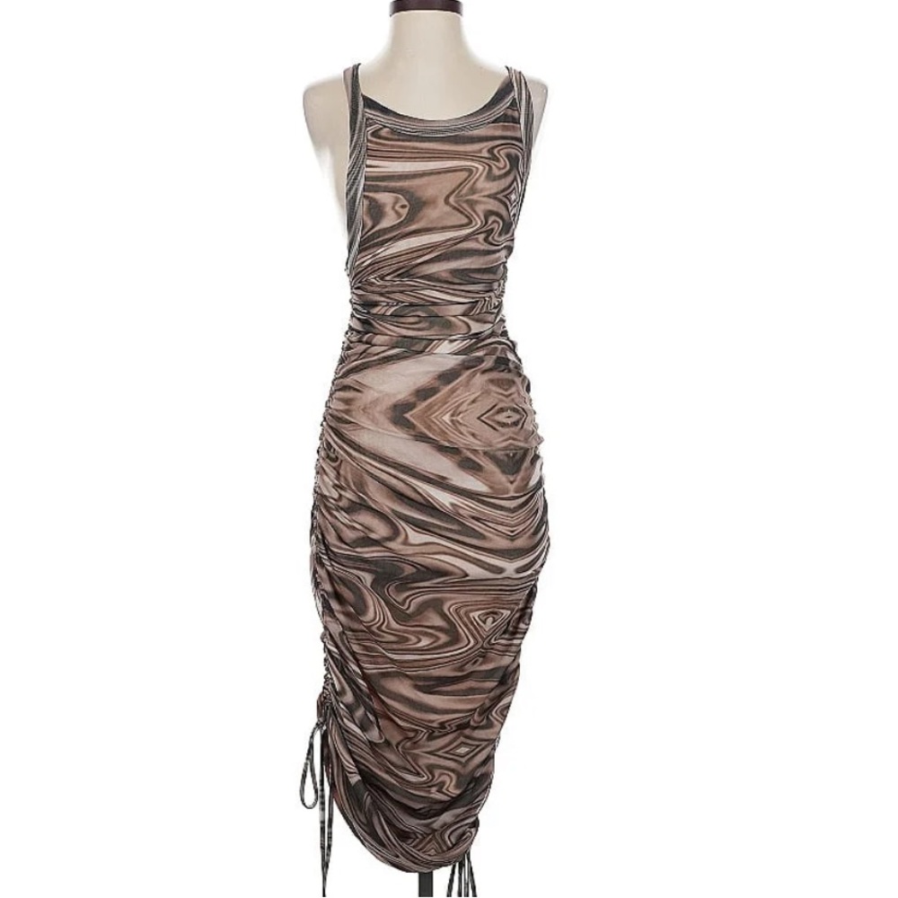 Acoa Brown Swirl Ruched Dress